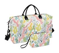 Coral Seagrass Light Color Decorative Large Travel Duffel Luggage Tote Bag with Toiletry Bag for Airplane Traveling Waterproof Bolsa de Mano para ropa de