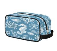 Coral Seahorse Starfish Shells Toiletry Bag Hanging Cosmetic Bag Portable Travel Makeup Bag Large Shaving Bag for Women Men