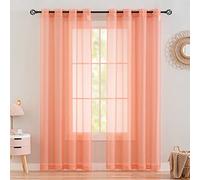 Coral Sheer Curtains 84 Inches Long 2 Panels Grommet Semi Sheer Curtains Voile Sheer Privacy Curtains for Living Room Bedroom Kitchen Curtains Light Filtering Translucent Window Curtains