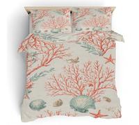 Coral Shell Emperor Duvet Cover, Coastal Ocean Quilt Cover, Washable Microfiber, Zipper Closure, Soft Breathable Reversible Beding + 2 Pillowcases (Emperor, 290x235) Q5z182W