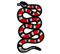 Coral Snake Iron-On Patch - Red, White & Black Serpent Embroidery for Jackets, Denim, Bags & Custom Clothing (10 x 4cm, Bold Coiled Snake Design)