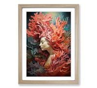 Coral Symbolism No.2 Framed Print | A2 Oak Framed Wall Art | Ready to Hang | Modern Nature Picture | Living Room Bedroom Lounge Office
