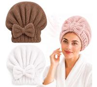 Coral Velvet Cute Bow Bath Cap, Bow Cap Towel, Super Absorbent Microfiber Hair Drying Caps Reduce Drying Time, Anti-Frizz Hair Towel Wrap, Hair Drying Turban for Wet Hair, SkinCare (2Pcs-B)