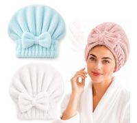 Coral Velvet Cute Bow Bath Cap, Bow Cap Towel, Super Absorbent Microfiber Hair Drying Caps Reduce Drying Time, Anti-Frizz Hair Towel Wrap, Hair Drying Turban for Wet Hair, SkinCare (2Pcs-D)