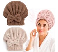 Coral Velvet Cute Bow Bath Cap, Bow Cap Towel, Super Absorbent Microfiber Hair Drying Caps Reduce Drying Time, Anti-Frizz Hair Towel Wrap, Hair Drying Turban for Wet Hair, SkinCare (2Pcs-C)