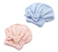 Coral Velvet Cute Bow Bath Cap, Microfiber Hair Drying Caps, Anti-Frizz & Pulling Hair Towel Wrap for All Hair, Fast Drying Hair Absorbent Turban Wrap Soft Shower Towel Cap，Style B-Pink+Blue