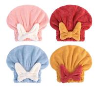 Coral Velvet Cute Bow Bath Cap, Microfiber Hair Drying Caps, Anti-Frizz & Pulling Hair Towel Wrap for All Hair, Fast Drying Hair Absorbent Turban Wrap Soft Shower Towel Cap，Style A-Mix