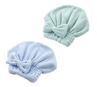 Coral Velvet Cute Bow Bath Cap, Microfiber Hair Drying Caps, Anti-Frizz & Pulling Hair Towel Wrap for All Hair, Fast Drying Hair Absorbent Turban Wrap Soft Shower Towel Cap，Style B-Green+Blue