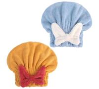 Coral Velvet Cute Bow Bath Cap, Microfiber Hair Drying Caps, Anti-Frizz & Pulling Hair Towel Wrap for All Hair, Fast Drying Hair Absorbent Turban Wrap Soft Shower Towel Cap，Style A-Yellow+Blue