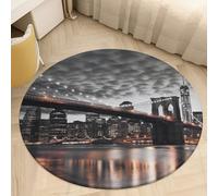 Coral Velvet Round Area Rug 2.5' Non-Slip TPR Backing Carpet 0.2 Inch Low Pile Brooklyn Bridge Door Mat Washable Decorative Floor Rug for Bathroom Kitchen Entryway Home Decor Aesthetic Farmhouse