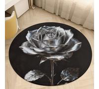 Coral Velvet Round Area Rug 2.5' Non-Slip TPR Backing Carpet 0.2 Inch Low Pile Silver Rose Gothic Door Mat Washable Decorative Floor Rug for Bathroom Kitchen Entryway Home Decor