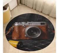 Coral Velvet Round Area Rug 2.5' Non-Slip TPR Backing Carpet 0.2 Inch Low Pile Vintage Camera with Film Door Mat Washable Decorative Floor Rug for Bathroom Kitchen Entryway Home Decor
