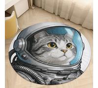 Coral Velvet Round Area Rug 2' Non-Slip TPR Backing Carpet 0.2 Inch Low Pile Colored Astronaut Cat Door Mat Washable Decorative Floor Rug for Bathroom Kitchen Entryway Home Decor