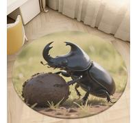 Coral Velvet Round Area Rug 2' Non-Slip TPR Backing Carpet 0.2 Inch Low Pile Dung Beetle Rolling Ball Door Mat Washable Decorative Floor Rug for Bathroom Kitchen Entryway Home Decor