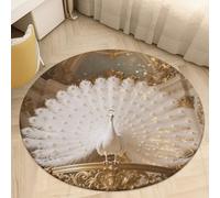 Coral Velvet Round Area Rug 2' Non-Slip TPR Backing Carpet 0.2 Inch Low Pile Peacock on Gilded Rail Door Mat Washable Decorative Floor Rug for Bathroom Kitchen Entryway Home Decor