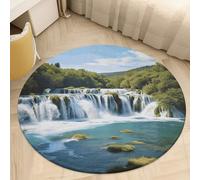 Coral Velvet Round Area Rug 2' Non-Slip TPR Backing Carpet 0.2 Inch Low Pile Waterfalls on Krka River Door Mat Washable Decorative Floor Rug for Bathroom Kitchen Entryway Home Decor Aesthetic