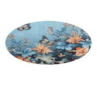 Coral Velvet Round Area Rug 80 * 80cm Modern Welcome Door Mat with Non Slip Backing, Blue Butterfly Floral Floor Mat Stylish Bathroom Rug Washable Indoor Outdoor Carpet for Home Decor