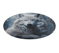 Coral Velvet Round Area Rug 80 * 80cm Modern Welcome Door Mat with Non Slip Backing, Wolf Sitting in The Snow Floor Mat Stylish Bathroom Rug Washable Indoor Outdoor Carpet for Home Decor