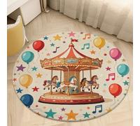 Coral Velvet Round Area Rugs for Bedroom 2' Thin 0.2" Non Slip Low Pile Circle Carousel & Balloons Bath Rug Absorbent Front Door Mat Plush Floor Carpet for Entryway Dorm Home Decor