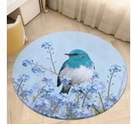 Coral Velvet Round Area Rugs for Bedroom 2' Thin 0.2" Non Slip Low Pile Circle Kingfisher on Forget-Me-Not Bath Rug Absorbent Front Door Mat Plush Floor Carpet for Entryway Dorm Home Decor