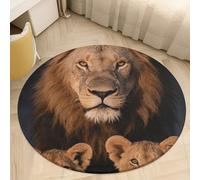 Coral Velvet Round Area Rugs for Bedroom 2' Thin 0.2" Non Slip Low Pile Circle Lion Family with Cubs Bath Rug Absorbent Front Door Mat Plush Floor Carpet for Entryway Dorm Home Decor