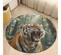Coral Velvet Round Area Rugs for Bedroom 2' Thin 0.2" Non Slip Low Pile Circle Siberian Tiger in The Forest Bath Rug Absorbent Front Door Mat Plush Floor Carpet for Entryway Dorm Home Decor