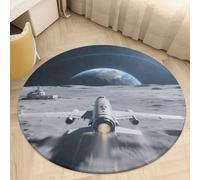 Coral Velvet Round Area Rugs for Bedroom 3' Thin 0.2" Non Slip Low Pile Circle Aircraft on The Lunar Surface Bath Rug Absorbent Front Door Mat Plush Floor Carpet for Entryway Dorm Home Decor