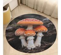 Coral Velvet Round Area Rugs for Bedroom 3' Thin 0.2" Non Slip Low Pile Circle Amanita Caesarea Bath Rug Absorbent Front Door Mat Plush Floor Carpet for Entryway Dorm Home Decor