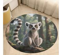 Coral Velvet Round Area Rugs for Bedroom 3' Thin 0.2" Non Slip Low Pile Circle Lemurs in The Jungle Bath Rug Absorbent Front Door Mat Plush Floor Carpet for Entryway Dorm Home Decor