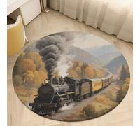 Coral Velvet Round Area Rugs for Bedroom 3' Thin 0.2" Non Slip Low Pile Circle Steam Train in The Valley Bath Rug Absorbent Front Door Mat Plush Floor Carpet for Entryway Dorm Home Decor