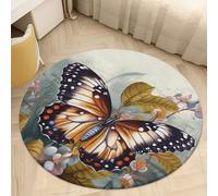 Coral Velvet Round Beautiful Butterfly Area Rug 2.5ft Welcome Door Mat with Non Slip TPR Backing Low Pile Stain Resistant Thin Indoor Carpet Floor Rug for Bathroom Kitchen Entryway Home Decor