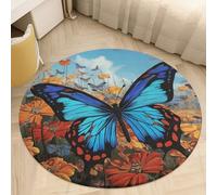 Coral Velvet Round Big Butterfly Area Rug 2.5ft Welcome Door Mat with Non Slip TPR Backing Low Pile Stain Resistant Thin Indoor Carpet Floor Rug for Bathroom Kitchen Entryway Home Decor