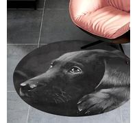 Coral Velvet Round Black Labrador Puppy Area Rug 3Ft Welcome Door Mat with Non Slip TPR Backing Low Pile Stain Resistant Thin Indoor Carpet Floor Rug for Bathroom Kitchen Entryway Home Decor