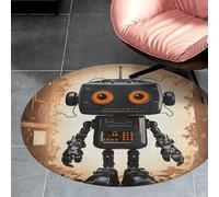 Coral Velvet Round Black Robot Area Rug 3Ft Welcome Door Mat with Non Slip TPR Backing Low Pile Stain Resistant Thin Indoor Carpet Floor Rug for Bathroom Kitchen Entryway Home Decor