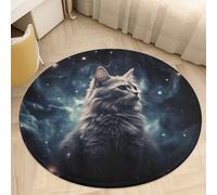Coral Velvet Round Cat in The Nebula Area Rug 2.5ft Welcome Door Mat with Non Slip TPR Backing Low Pile Stain Resistant Thin Indoor Carpet Floor Rug for Bathroom Kitchen Entryway Home Decor