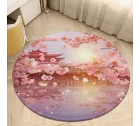 Coral Velvet Round Cherry Blossoms Area Rug 2.5Ft Welcome Door Mat with Non Slip TPR Backing Low Pile Stain Resistant Thin Indoor Carpet Floor Rug for Bathroom Kitchen Entryway Home Decor
