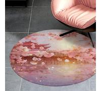 Coral Velvet Round Cherry Blossoms Area Rug 3Ft Welcome Door Mat with Non Slip TPR Backing Low Pile Stain Resistant Thin Indoor Carpet Floor Rug for Bathroom Kitchen Entryway Home Decor