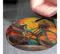 Coral Velvet Round Colorful Bicycle Area Rug 3ft Welcome Door Mat with Non Slip TPR Backing Low Pile Stain Resistant Thin Indoor Carpet Floor Rug for Bathroom Kitchen Entryway Home Decor