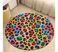 Coral Velvet Round Colorful Leopard Area Rug 2Ft Welcome Door Mat with Non Slip TPR Backing Low Pile Stain Resistant Thin Indoor Carpet Floor Rug for Bathroom Kitchen Entryway Home Decor