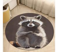 Coral Velvet Round Cute Raccoon Area Rug 2Ft Welcome Door Mat with Non Slip TPR Backing Low Pile Stain Resistant Thin Indoor Carpet Floor Rug for Bathroom Kitchen Entryway Home Decor