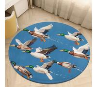 Coral Velvet Round Flying Wild Ducks Area Rug 2ft Welcome Door Mat with Non Slip TPR Backing Low Pile Stain Resistant Thin Indoor Carpet Floor Rug for Bathroom Kitchen Entryway Home Decor