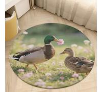 Coral Velvet Round Funny Ducks Area Rug 2ft Welcome Door Mat with Non Slip TPR Backing Low Pile Stain Resistant Thin Indoor Carpet Floor Rug for Bathroom Kitchen Entryway Home Decor