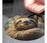Coral Velvet Round Funny Sloth Area Rug 3Ft Welcome Door Mat with Non Slip TPR Backing Low Pile Stain Resistant Thin Indoor Carpet Floor Rug for Bathroom Kitchen Entryway Home Decor