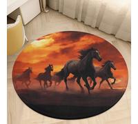 Coral Velvet Round Horses Red Clouds Area Rug 2Ft Welcome Door Mat with Non Slip TPR Backing Low Pile Stain Resistant Thin Indoor Carpet Floor Rug for Bathroom Kitchen Entryway Home Decor
