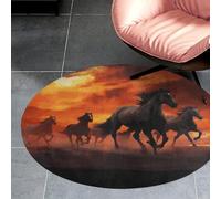 Coral Velvet Round Horses Red Clouds Area Rug 3Ft Welcome Door Mat with Non Slip TPR Backing Low Pile Stain Resistant Thin Indoor Carpet Floor Rug for Bathroom Kitchen Entryway Home Decor