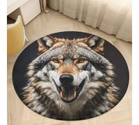 Coral Velvet Round Hungry Like A Wolf Area Rug 2.5Ft Welcome Door Mat with Non Slip TPR Backing Low Pile Stain Resistant Thin Indoor Carpet Floor Rug for Bathroom Kitchen Entryway Home Decor