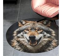 Coral Velvet Round Hungry Like A Wolf Area Rug 3Ft Welcome Door Mat with Non Slip TPR Backing Low Pile Stain Resistant Thin Indoor Carpet Floor Rug for Bathroom Kitchen Entryway Home Decor