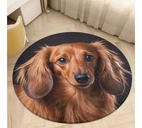 Coral Velvet Round Long Haired Dachshund Area Rug 2Ft Welcome Door Mat with Non Slip TPR Backing Low Pile Stain Resistant Thin Indoor Carpet Floor Rug for Bathroom Kitchen Entryway Home Decor