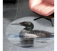 Coral Velvet Round Loon Nature Bird Area Rug 3Ft Welcome Door Mat with Non Slip TPR Backing Low Pile Stain Resistant Thin Indoor Carpet Floor Rug for Bathroom Kitchen Entryway Home Decor