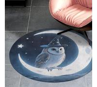 Coral Velvet Round Magic - Hat Owl Area Rug 3ft Welcome Door Mat with Non Slip TPR Backing Low Pile Stain Resistant Thin Indoor Carpet Floor Rug for Bathroom Kitchen Entryway Home Decor